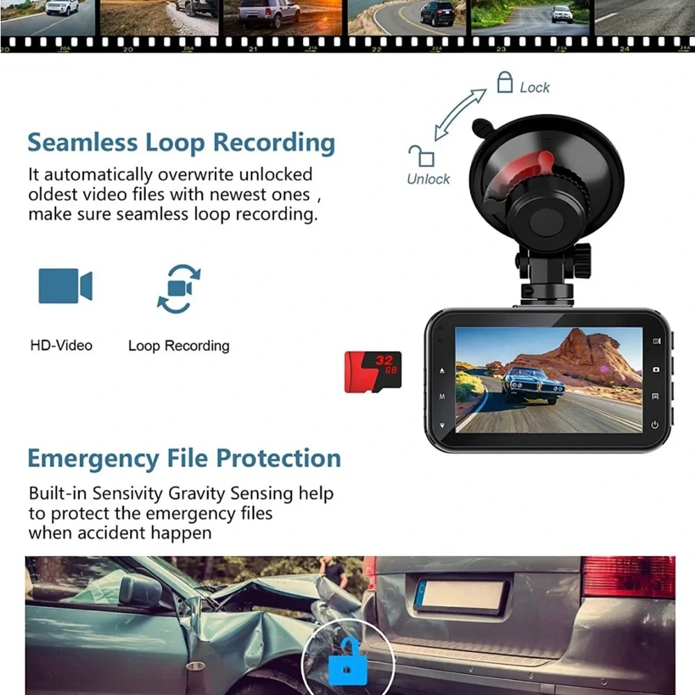 Dash Cam Front and Rear,Dashcams for Car with SD Card,1080P